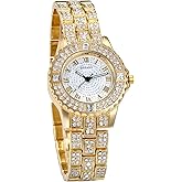 JewelryWe Women Watches Gold Tone Alloy Rhinestone Quartz Watch Stylish Bling Dress Watch Wristwatches for Valentine's Day
