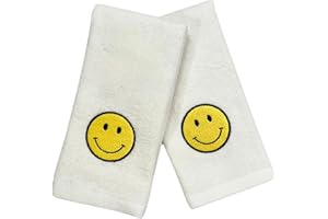 SERAFINA HOME Smiley Smiling Face Bathroom Tip Towel - 100% Cotton 2 pc Set Fingertip 12 x18 Inch Housewarming -Birthday -Graduation Gift Decor