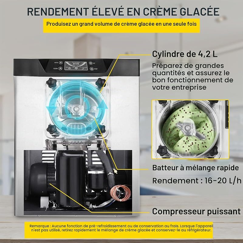 Machine à Glace Pilée Électrique Capacité 20 L/h Sorbetière en Acier Inoxydable 304 Turbine à Glace Machine à Crème Glacée PVC de Qualité Alimentaire Écran LCD pour Restaurant Café YKF-618