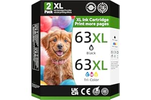 NEIBER 63XL Printer Ink for HP 63XL Ink Cartridges Combo Pack Black and Color Replacement for HP Ink 63 Fit for Officejet 3830 4650 5255 5258 Envy 4520 3634 Deskjet 1112 2132 3630 Printer (2 Pack)