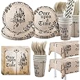 AIBIIN Fairytale Party Decorations Once Upon a Time Birthday Party Supplies Dinnerware Tableware Set Castle Opening Book Party Supplies for Birthday Baby Shower Party Decorations Serve 24