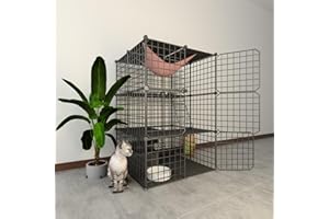 LEPTZOA Indoor Cat Cage Enclosure DIY,Cat Playpen Catio Thick Metal Wire Kennels for 1-3 Cats Kitten Cage Detachable Patio Cat Crate （Only Cage）