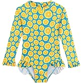 Baby Toddler Girl Long Sleeve Ruffle Swimsuit One Piece Zipper Rash Guard Bathing Suit with UPF 50+ Sun Protection