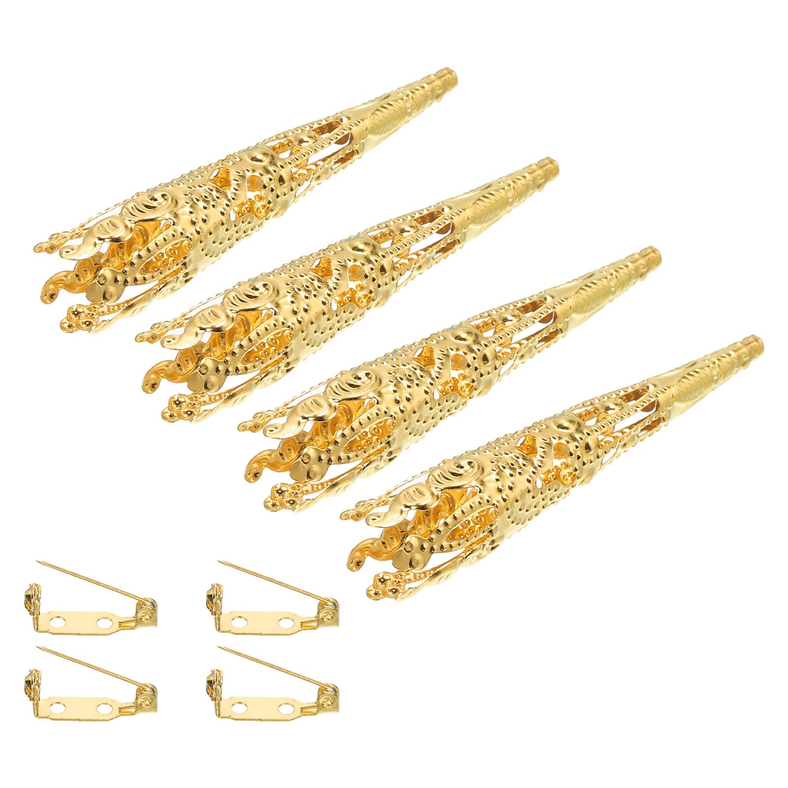 PATIKIL 41mm Corsage Decorative Holder, 4 Pcs Brooch Pin Vase Pocket Boutonnieres Holder with Bar Pins for Wedding Party DIY Crafts, Gold Tone