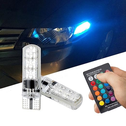 Tkstar 2pcs Rgb Led Bulb Car Remote Led Bulb Wireless Led Car Interior Lighting 16 Colors Changing Led Bulbs With Wireless Remote Control