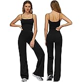 QBGJTD Womens Workout Sets Two Piece Spaghetti Straps Crop Top Matching Straight Leg Pants Gym Work Pilates Outfits
