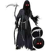 Spooktacular Creations Glowing Eyes Grim Reaper Costume for Kids, Scary Halloween Costume for Boys