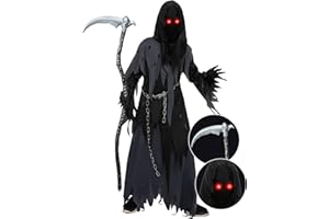 Spooktacular Creations Glowing Eyes Grim Reaper Costume for Kids, Scary Halloween Costume for Boys