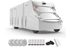 FRUNO Oxford Fabric Class C RV Cover Fits 29'-32' Waterproof Rip-Resistant Anti-UV Motorhome Camper Cover for Winter Snow with 4 Tire Covers and Gutter Covers