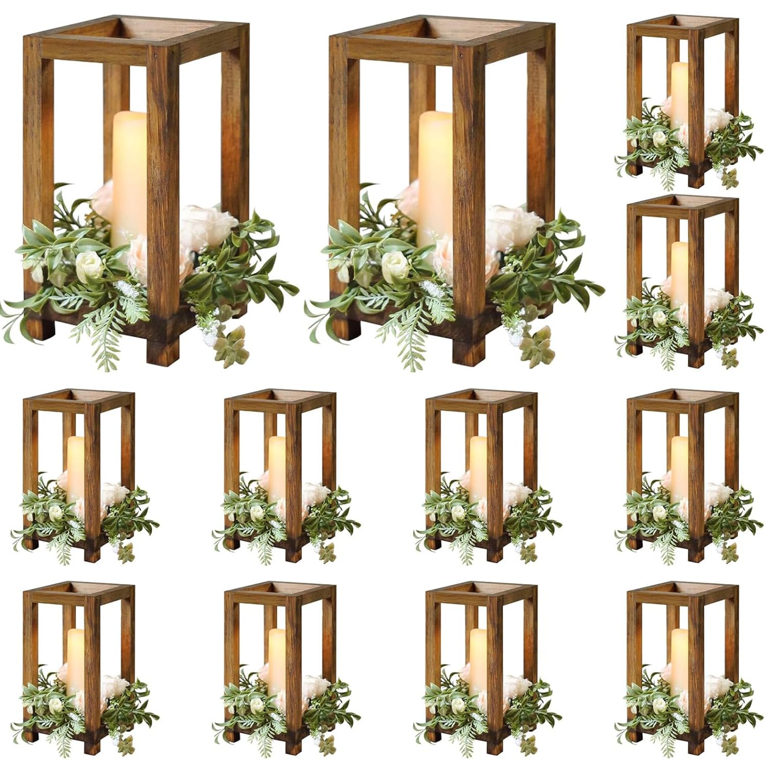 Photo 1 of 12 Pcs Wooden Wedding Lantern Centerpiece, Candle Holder Table Fireplace (No Candles & Flowers), Rustic Farmhouse Decor for Home Christmas Wedding Party Table