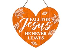 BANLAI Fall Wall Door Sign Decor, Fall Christian Decoration for Home Porch Farmhouse Living Room Office Autumn Religious Thanksgiving Heart Wood Plaque Hanging Wall Decor Sign, Fall for Jesus He Never Leaves