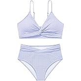 Girls Swimsuit Solid Bathing Suit 2 Piece Twist Cross Adjustable Straps Soft Lining Bikini for Teen Girls with Chest Pad