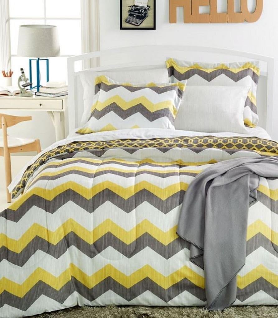 Sunham Chevron 6PC Reversible Comforter Set Yellow Twin XL