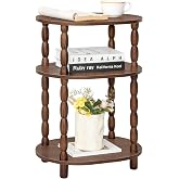 MaxSmeo Small Side Table, 3-Tier Small End Table, Modern Oval Night Stand Accent Table for Living Room, Bedroom, Walnut Brown