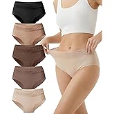 Cevapro Seamless Underwear for Women With Soft Lace Waistband, No Show Laser Cut Lace Panties Women Underwear Seamless 5 Pack