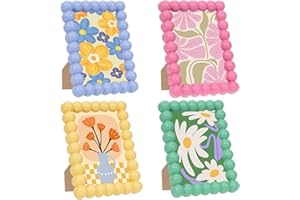 4 Pack Colorful Beaded Picture Frames 4 x 6 Inch Wood Picture Frames for Desktop & Wall Display Decorative Cute Photo Frame f