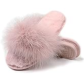 Fur Story Women's Furry Slippers Open Toe Fuzzy Slippers Memory Foam Fluffy House Sandal