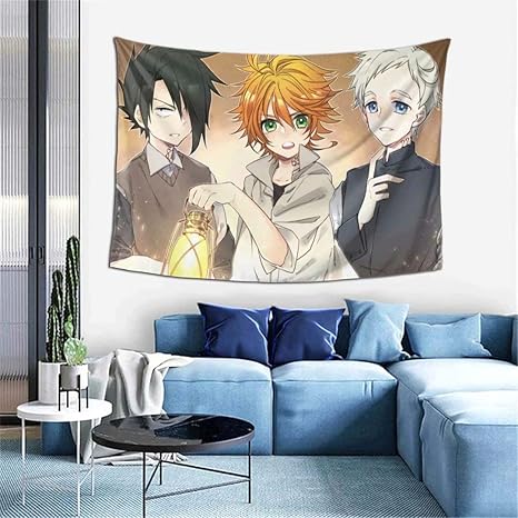 Amazon Co Jp 約束のネバーランド タペストリー キャラクター ポスター 壁掛け 掛ける絵 壁畫 エマ ノーマン レイ 吊り絵 おしゃれ 可愛い 背景布 部屋装飾 萌えグッズ プレゼント 152 102cm ホーム キッチン