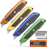 HORUSDY 4-Pack Box Cutter Utility Knife, Heavy Duty Aluminum Shell Retractable Box Cutter for Cardboard, Boxes and Cartons, Extra 10 Blades