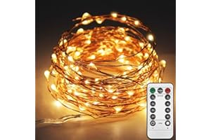 Twinkle Star Copper Wire Fairy String Lights 8 Modes USB Powered, Remote Control for Wedding Party Home Christmas Decoration, Warm White, 33ft 100LED