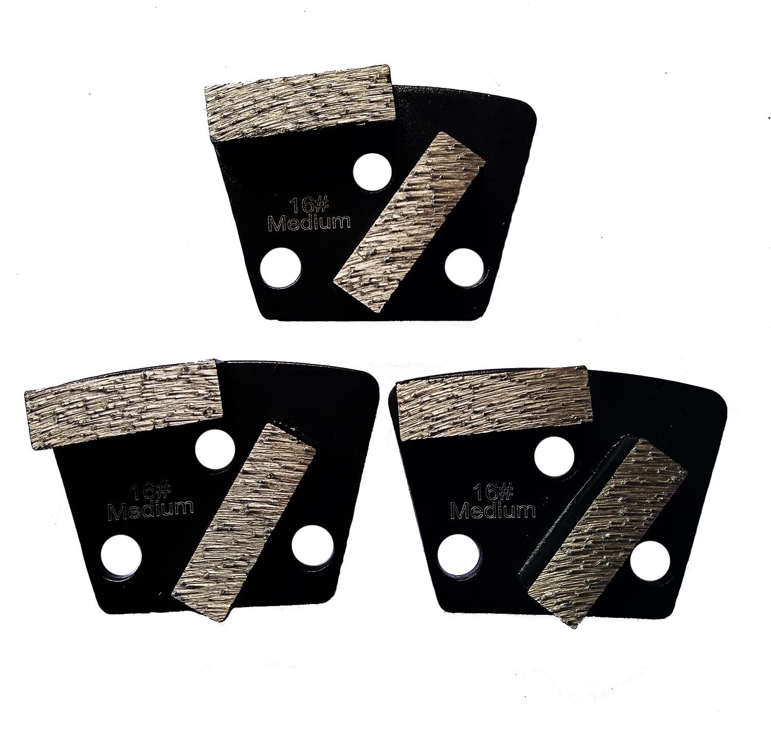 Photo 1 of 3 Pcs Trapezoid 3 Hole Genenal Sintering Diamond Grinding Disc Block Medium for Concrete Epoxy Floor Grinding Machine (16#)