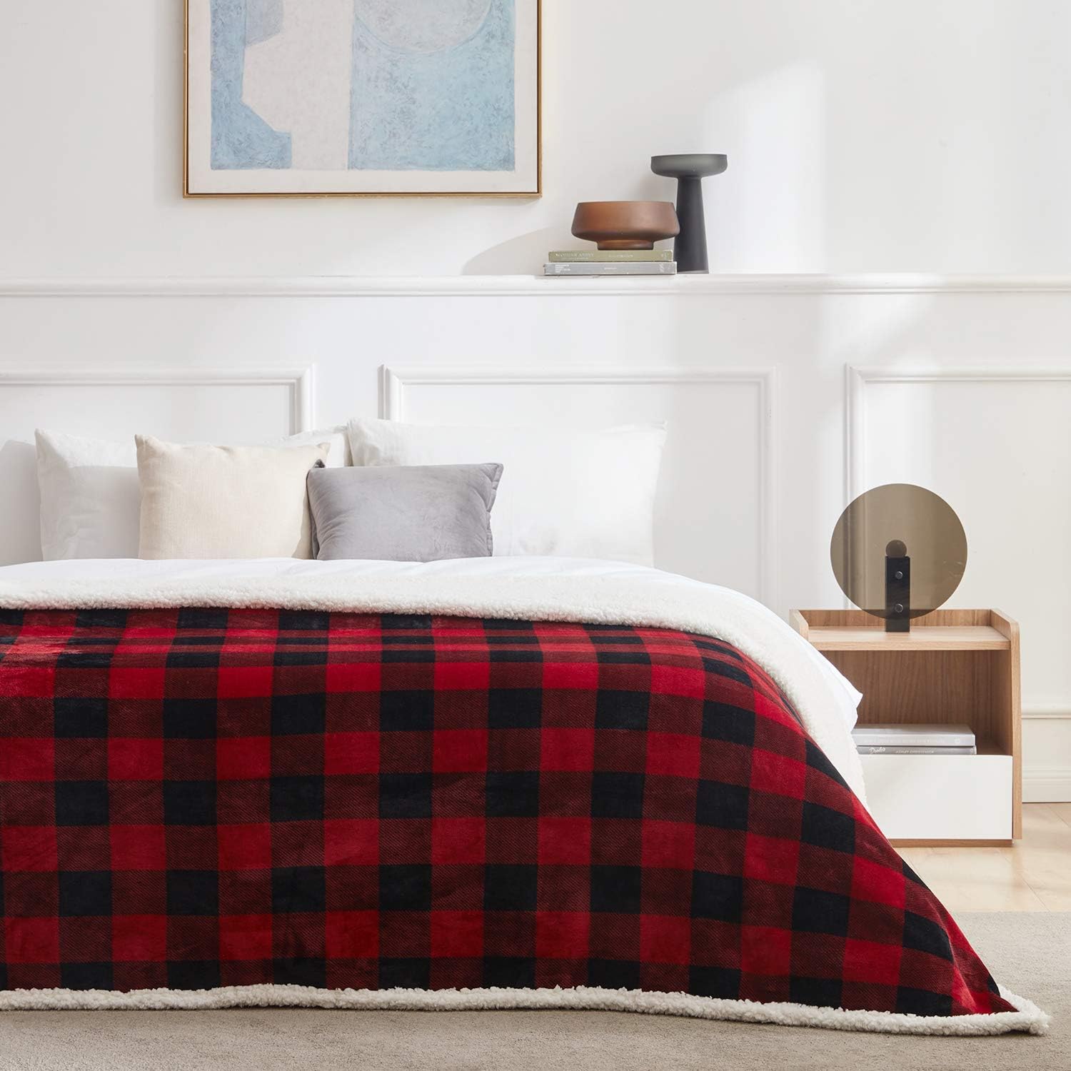 Touchat Sherpa Red and Black Buffalo Plaid Christmas Throw Blanket, Fuzzy Fluffy Soft Cozy Blanket, Fleece Flannel Plush Microfiber Blanket for Couch Bed Sofa (60" X 70"): Kitchen & Dining