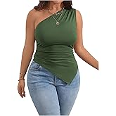 Milumia Women's Plus Size One Shoulder Tank Top Asymmetrical Hem Ruched Going Out Tops