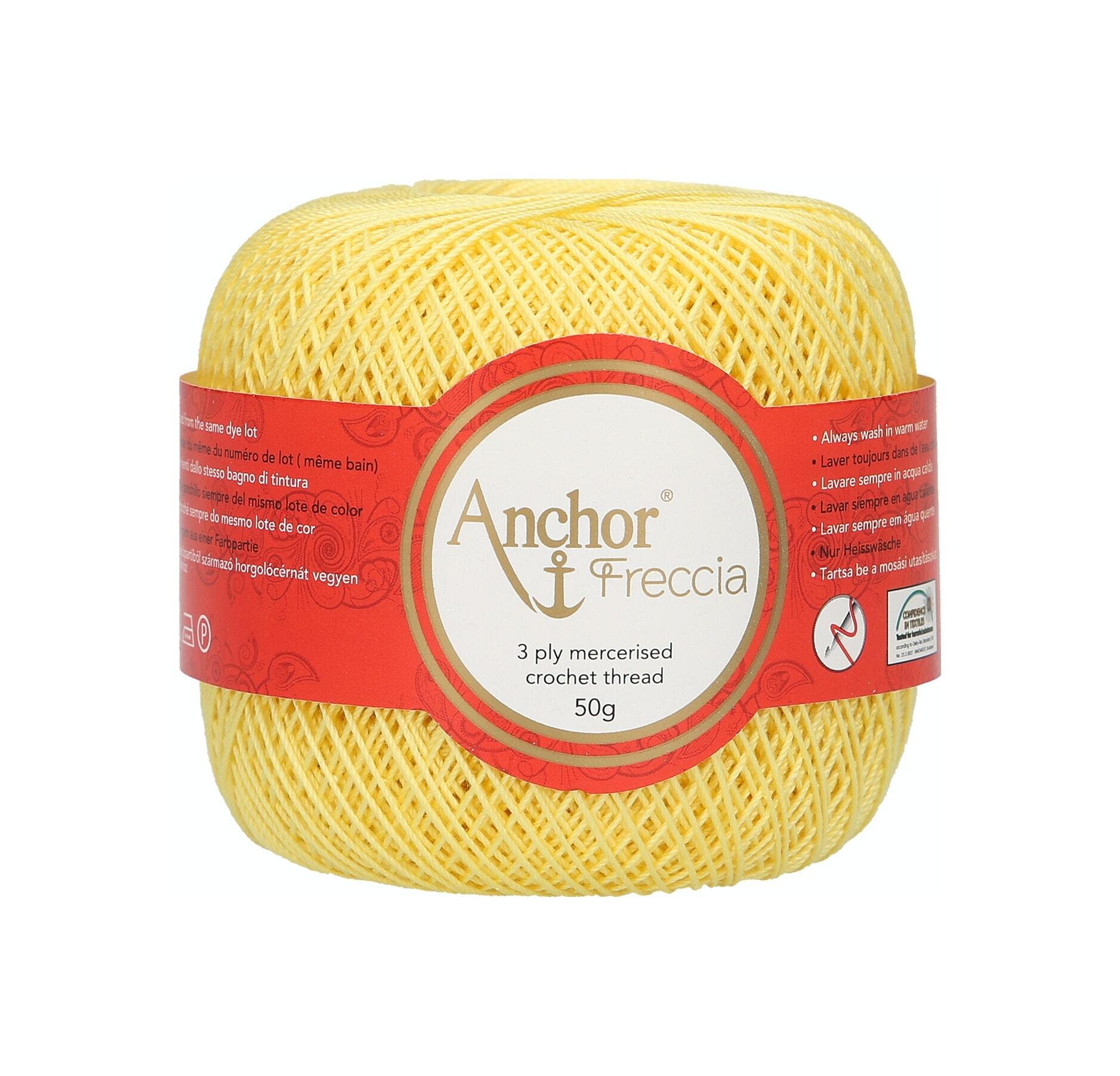 Anchor Freccia 12 Gauge 100% Cotton Crochet Yarn, Cotton, 00293 Yellow, 7,1cm x 7,1cm x 6,8cm