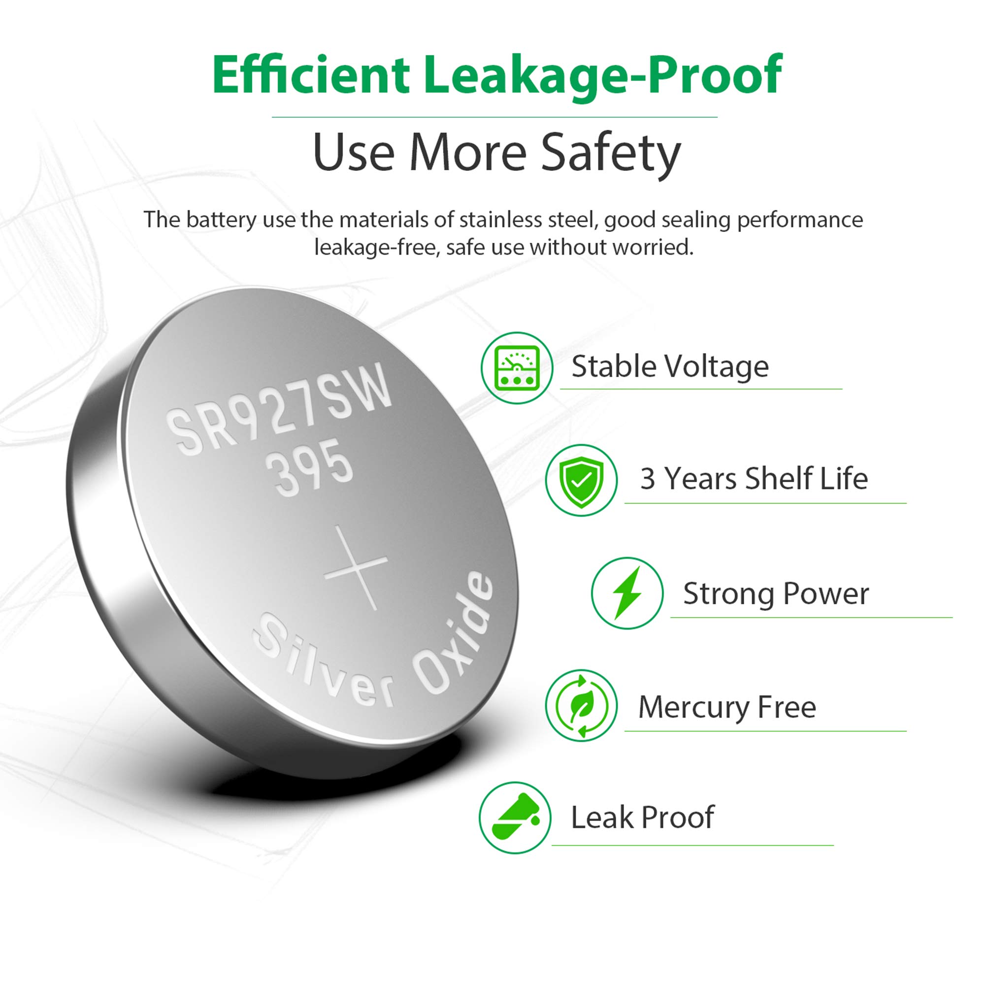 LiCB 10 Pack 395 SR927SW 399 Watch Battery,Long-Lasting & Leak-Proof,High Capacity Silver Oxide 1.55V Button Cell Batteries for Watch