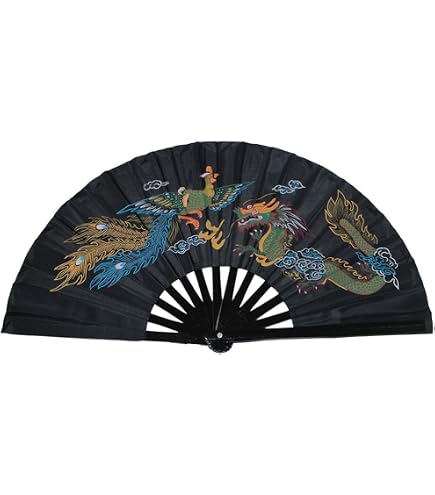 Éventail Tai Chi Sorand - Kung Fu Nylon Et Acier - Noir - 64 Cm