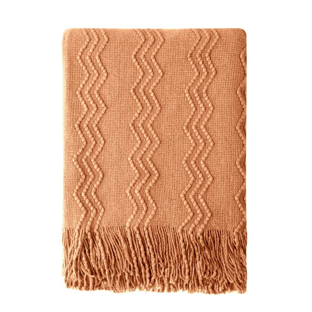 BOURINA Textured Solid Soft Sofa Throw Couch Cover Knitted Decorative Blanket,Almond, 127x152cm — image 1