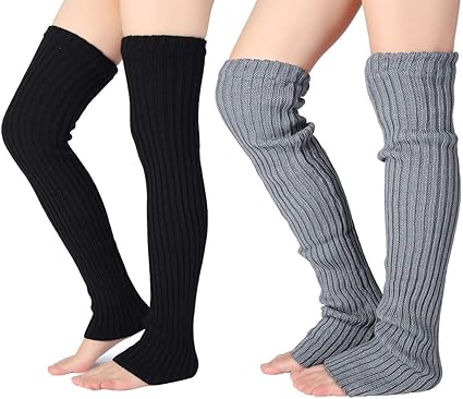 Amazon Com Pareberry Women S Winter Over Knee High Footless Socks Knit Warm Long Leg Warmers 2 Pack Black Grey Clothing