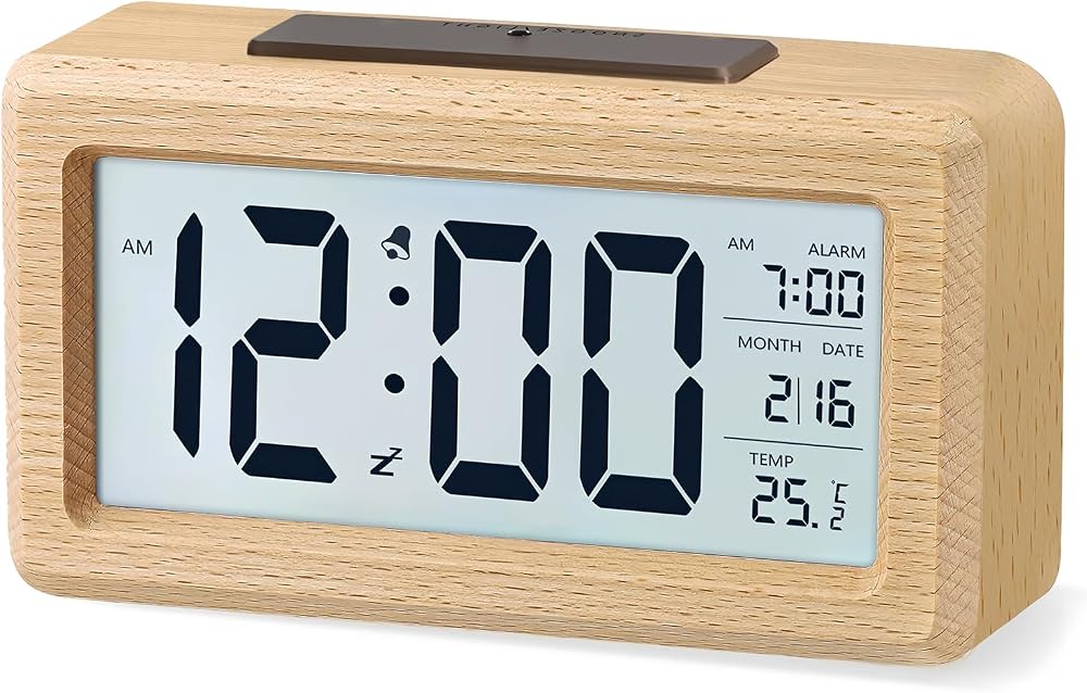 aboveClock Digital Alarm Clock Wooden Bedside Clock with Temperature
