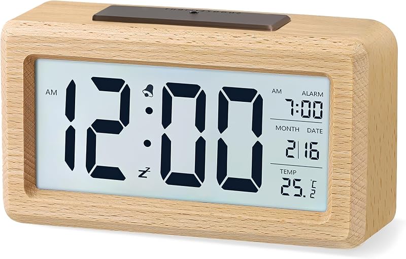 aboveClock Digital Alarm Clock Wooden Bedside Clock with Temperature