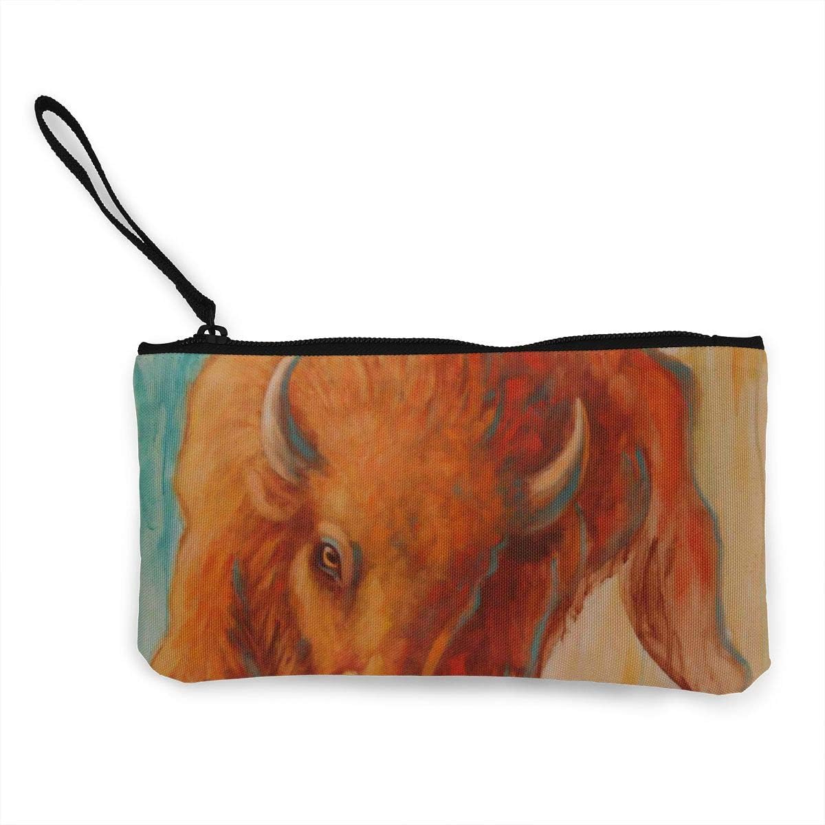 Oomato Canvas Coin Purse Bison Bull Cosmetic Makeup Storage Wallet Clutch Purse Pencil Bag