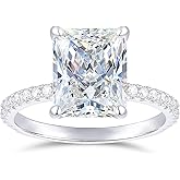 Lispark 14K Gold 4 Carat Radiant Moissanite Rings 14K White Gold Radiant Cut Engagement Ring Hidden Halo Moissanite Engagement Ring for Women
