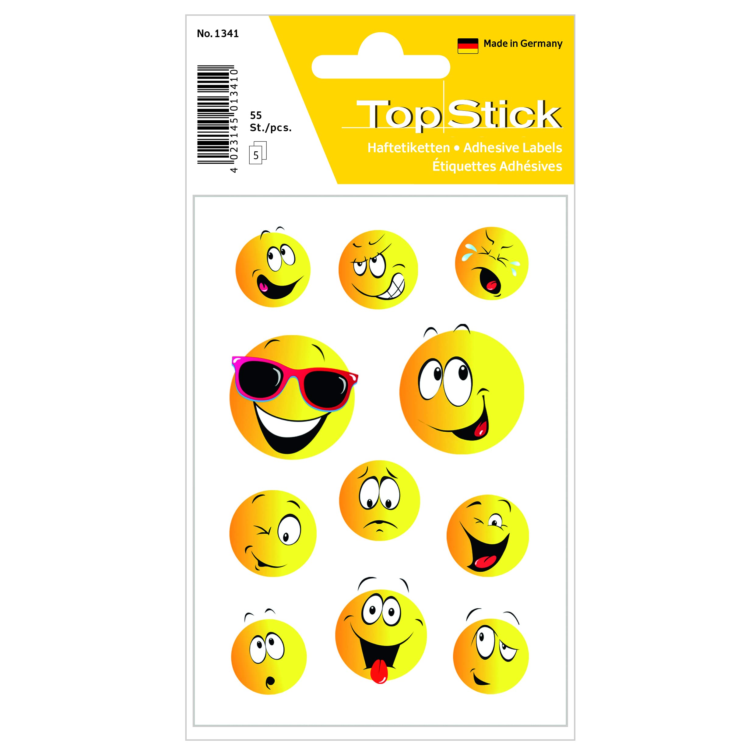 TopStick 1341 Stickers for Kids with Happy Face Motifs, 11 Labels Per Sheet, 550 Labels, Stickers for Children for Gifts, Scrapbooking, Decoration, Rewards