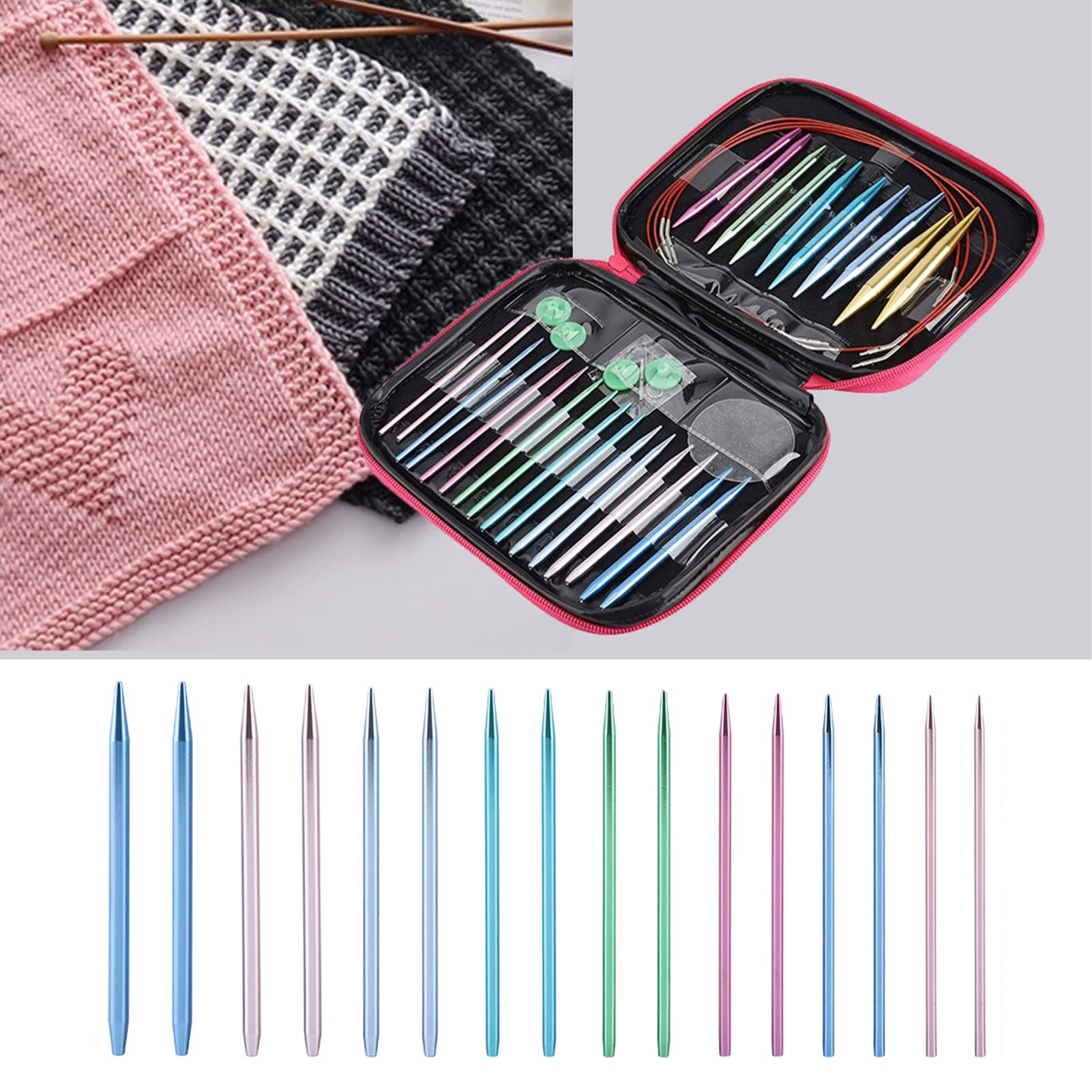 Interchangeable Circular Knitting Needle Set, Aluminium, 13 Sizes 2.75-10MM, with Storage Carry Bag