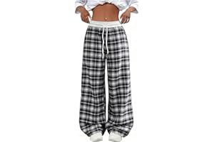 Linen Pants Women Summer Plus Size Patchwork Plaid Wide Leg Pants Baggy Lounge Trousers with Pockets Vintage Y2k Clothes