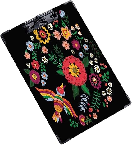 Amazon クリップボード クリップファイル アイデア多機能メニュー鳥とファンタジーの花イラスト刺繍民族のカラフルなパターン 2パック クリップファイル ボード 文房具 オフィス用品