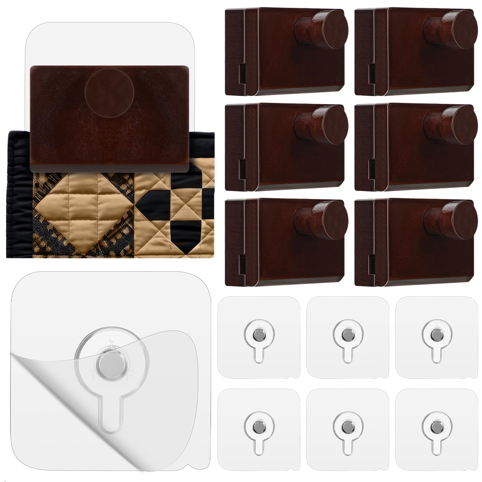 Photo 1 of DoubleFill 6 Pack Tapestry Wall Hangers Self Adhesive Quilt Wall Hanging Clips Wooden Rug Hanger for Display Quilt Rack Clamps Mount for Tapestry Blankets and Other Textile