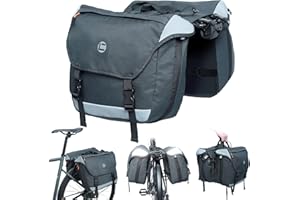 HuiJuKeJi Bike Rear Double Pannier Bag，Expandable Capacity Waterproof Cargo Carrier Rear Rack Saddle Bag for Bike&Ebike，Refle