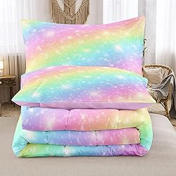 NINENINE Girls Bedding Twin Size 5PCS Rainbow