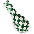 MACKENZIE-CHILDS Enamel Spoon Rest, Kitchen Utensil Rest and Spoon Holder, Kitchen Decor, Green-and-White Emerald Check
