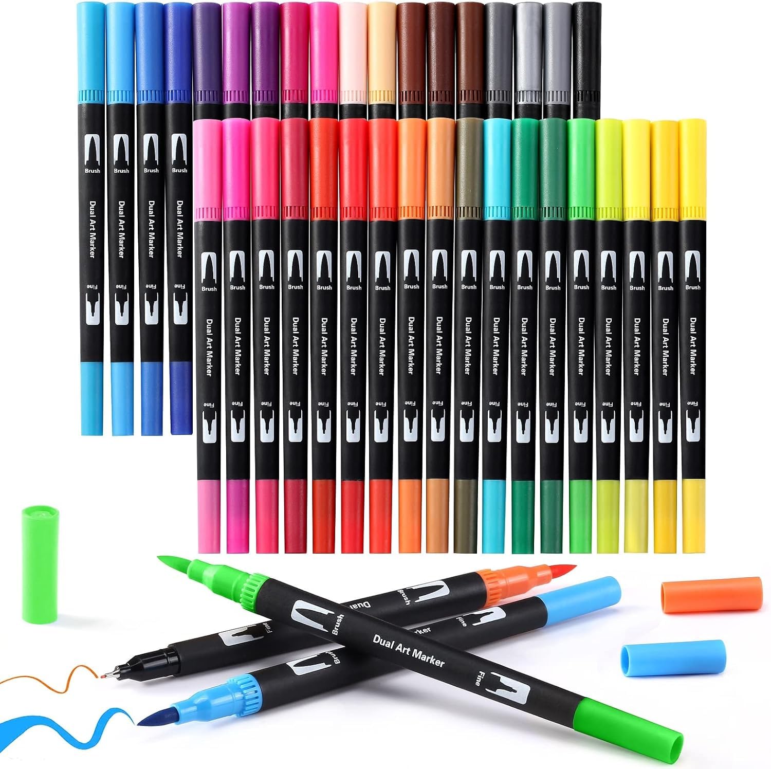 YARIX 48 pcs Colouring pens, Dual Tip brush pens, felt tip pens, Coloured pens for colouring books, Art Markers set, drawing pens for calligraphy and Anime,Colouring pens for adults and kids..