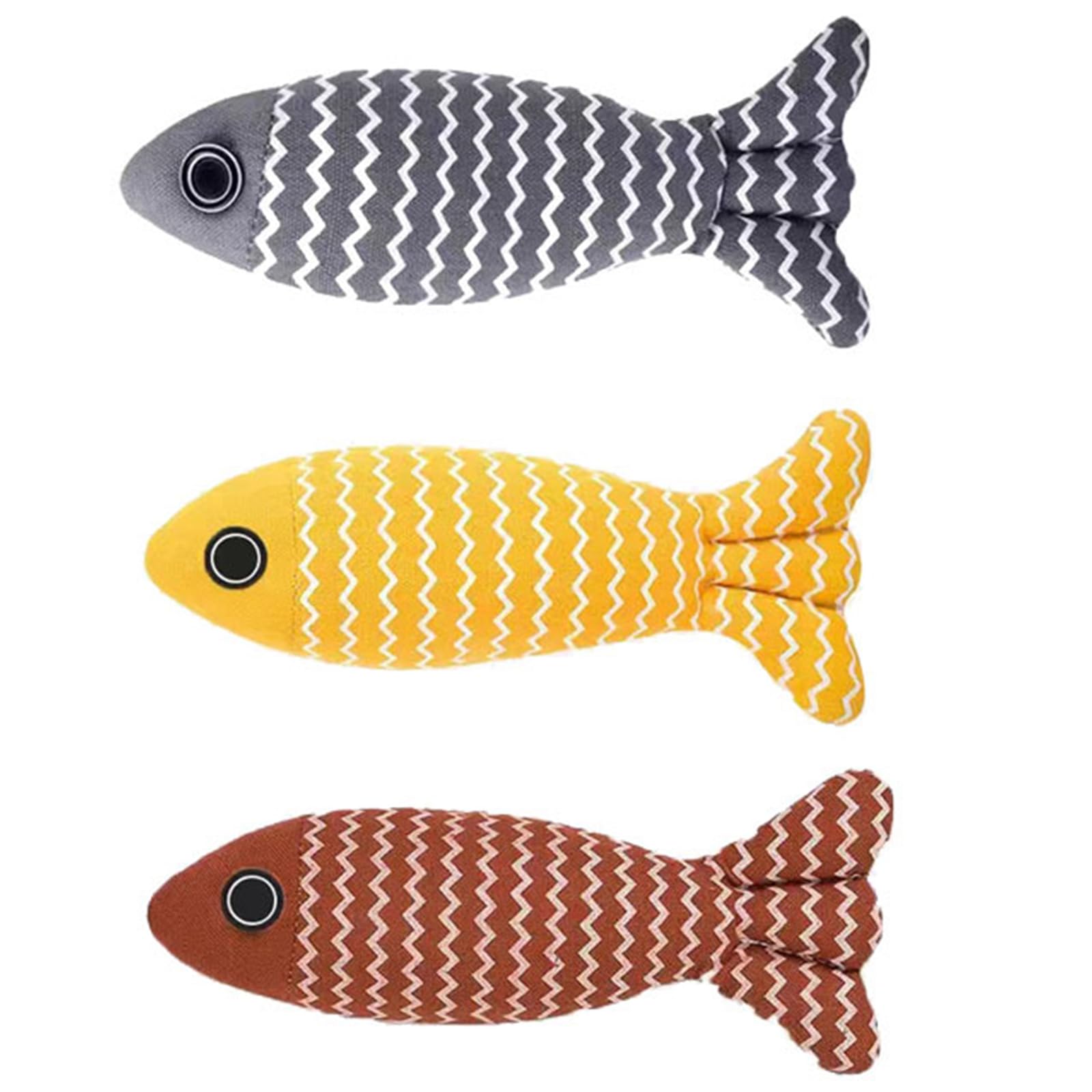 GUANGJIA 3Pcs Catnip Toys Fish Interactive Catnip Soft Cozzy Cat Nip Kicker Fish Shape Bite Resistant Cat Nips for Kitten Teething (Red, Yellow, Gray)