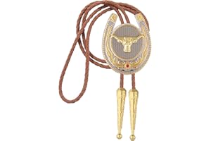 Jeilwiy Bolo Tie for Men, Western Cowboy Golden Longhorn Bull Eagle Horse Cowboy Hat Bolo Necklace Leather Necktie for Women