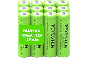PEYESTEN Rechargeable NiMh AA Batteries 600mAh 1.2V Double A Batteries for Solar Garden Lights, Pathway Lights, Home Device, 