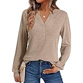 EasyGala Womens V Neck Long Sleeve Shirts Henley Dressy Casual Tops Loose Fit Trendy Tees Fall T Shirts Outfits 2025