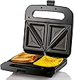 Ovente Electric Indoor Sandwich Grill Maker with Non-Stick Cast Iron Grilling Plates, 750W Countertop Bread Toaster Easy Storage & Clean Perfect for Breakfast Grilled Cheese Egg & Steak, Black GPS401B